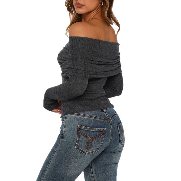 Solid Color Long Sleeve Off-Shoulder Backless Tank Top Women's Dress - Image 5