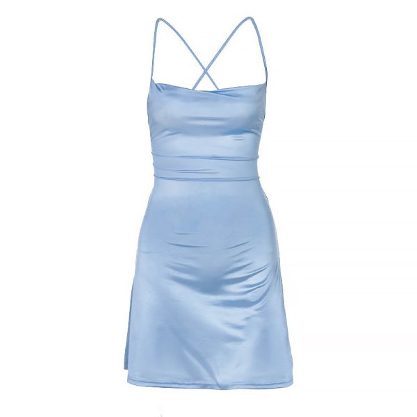 Sexy Backless Sky Blue Strapless Dress for Women