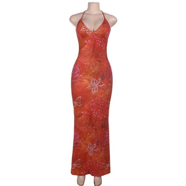 Sexy printed vacation dress with exposed chest and suspender for women's wear - Image 6