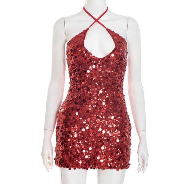 Glitter neck baring backpack hip short dress - Image 5