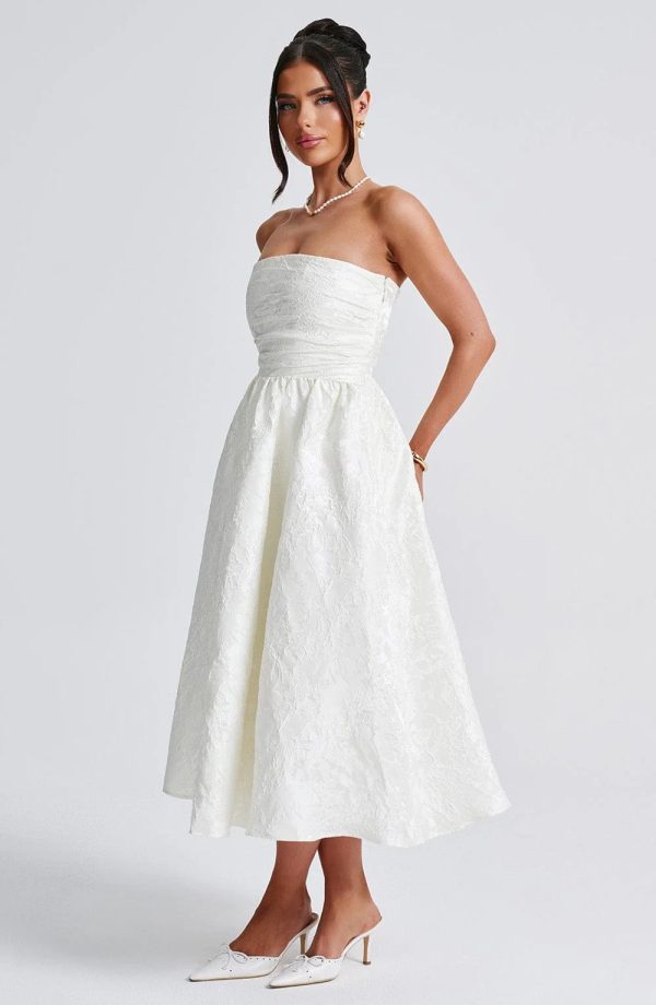 Elegant Floral Pattern Strapless Waist-Cinching Long Dress for Party - Image 6