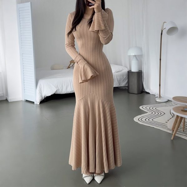 Elegant Slim Knitted Long Dress Women's Autumn - Image 2