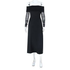 One shoulder sexy backless long sleeved black dress