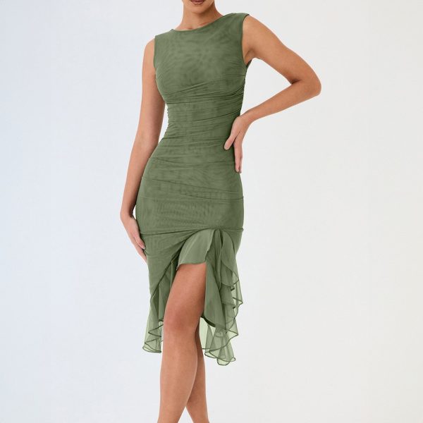 Pure Desire Sleeveless Pleated Waist Slim Backless Dress - Image 6