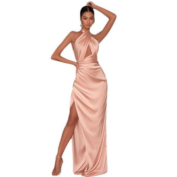 Cross neck sexy hollow slit dress