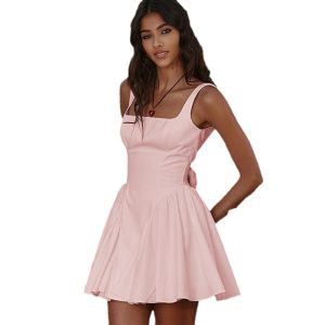Elegant Summer Women's Dress with Gentle Strap Backless Tie Bow Short Skirt