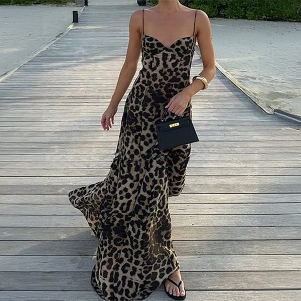 Strap Leopard Print Long Dress Women's Autumn - Image 5