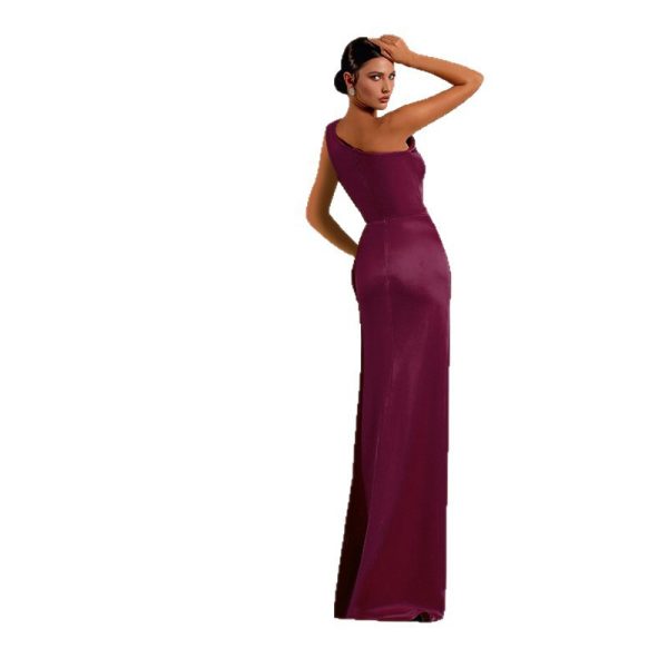 Single shoulder sexy slit satin dress for women - Image 6