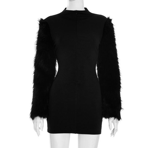 Collar Zipper Long Sleeve Woolen Tailored Hip hugging Dress - Image 5