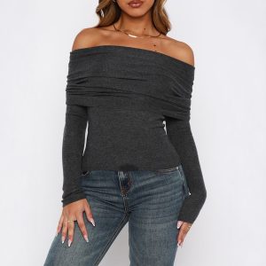 Solid Color Long Sleeve Off-Shoulder Backless Tank Top Women's Dress