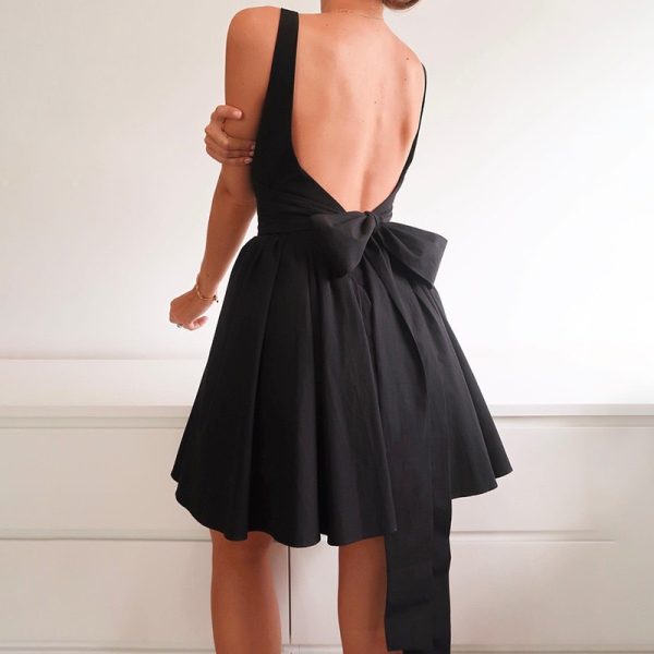 Elegant Summer Women's Dress with Gentle Strap Backless Tie Bow Short Skirt - Image 4