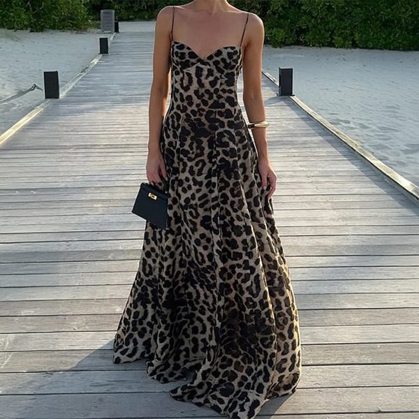Strap Leopard Print Long Dress Women's Autumn - Image 2