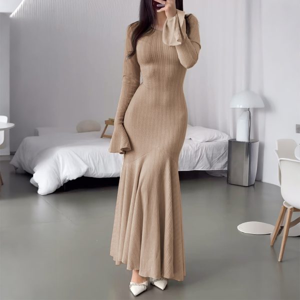 Elegant Slim Knitted Long Dress Women's Autumn - Image 4