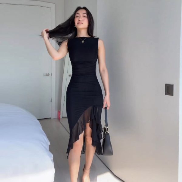 Pure Desire Sleeveless Pleated Waist Slim Backless Dress - Image 4