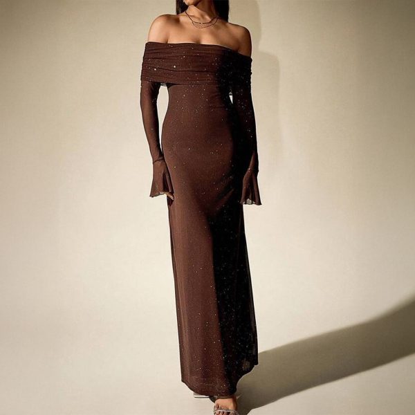 Elegant Solid Color Long Sleeve Maxi Dress for Women - Image 5