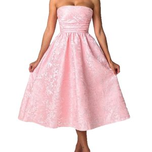 Elegant Floral Pattern Strapless Waist-Cinching Long Dress for Party