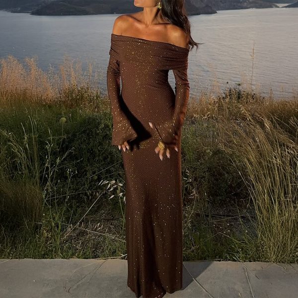 Elegant Solid Color Long Sleeve Maxi Dress for Women - Image 3